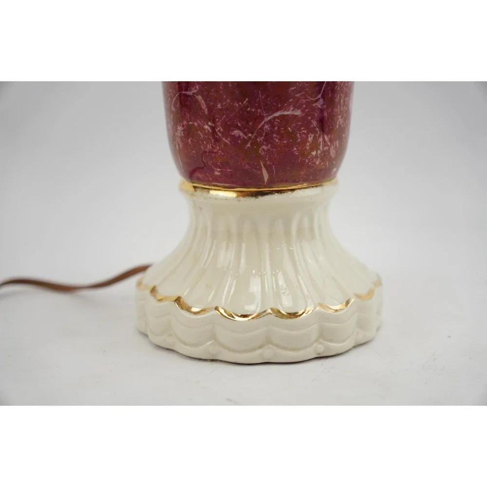 Vintage Early 1950's ‎ Handled Ceramic Shabby Chic Floral Lamp Red & White